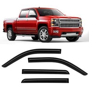 Rain Guards Compatible with Chevrolet Silverado 1500 Crew Cab 2014 2015 2016 2017 2018 Durable Tape-on Side Window Deflector Wind Deflectors GMC Sierra 1500 2014-2018 Rain Guard Black 4 PCS
