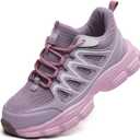 Hogent Steel Toe Shoes for Women Men Wide Non Slip Work Sneakers Indestructible Shoes Lightweight Breathable Construction Sneakers Puncture Proof Ergonomic Design (Whitepurple, 35)