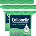 Cottonelle GentlePlus Flushable Wet Wipes with Aloe & Vitamin E, 2 Refill Packs, 168 Wipes Per Pack (336 Total), Packaging May Vary