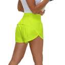 THE GYM PEOPLE Womens High Waisted Running Shorts Quick Dry Athletic Workout Shorts with Mesh Liner Zipper Pockets (Green, L)