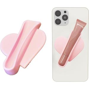Rookii Heart Shape Lip Gloss Holder Phone Case, Lipstick Holder Phone Case.Silicone Lipgloss Holder, Adhesive Lip Gloss Balm Phone Card Holder for iPhone and Android (pink)