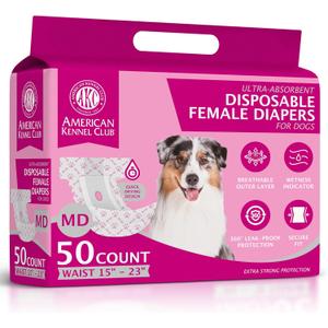 American Kennel Club Female Dog Wrap, Disposable Diapers with Wetness Indicator (M (15–23 in), 50, Count)