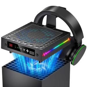 [LED Display] - Auto Cooling Fan for Xbox Series X with 9 RGB Light Modes, Cooling System Adjustable by Temperature with 4 Gears for Xbox Series X Console,Cooler & Light Switch,Headset Hook,USB Port
