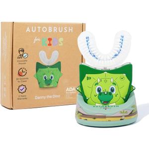 autobrush Kids Electric Toothbrush  Only ADA Accepted U-Shaped Toothbrush, Clinically Proven Up to 5.1X Better Cleaning, 30 Seconds, Full-Mouth 360 Coverage, LED Lights, Music, Ages 6-8, Dinosaur