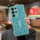 MOWIME Magnetic for Samsung Galaxy S25 Ultra Case with Finger Strap, Compatible with Magsafe, Cheetah Print Pattern Women Girls, Slim Shockproof Soft TPU Case for Galaxy S25 Ultra 6.9 Inch, Green