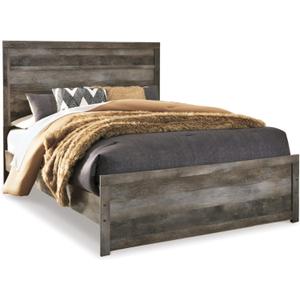 Signature Design by Ashley Wynnlow Rustic Queen Panel Bed with Metal Slats, Foundation or Box Spring Needed, Gray