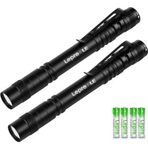 LE LED Pen Flashlights, Lightweight, Mini, Waterproof Pocket Flashlight with Clip, 2 Pack Small Flashlights for Inspection, Work, Emergency