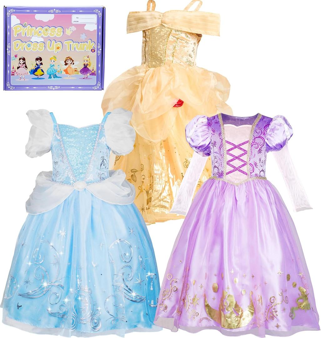 IKALI Princess Dress Up Trunk for Toddler Girls, Christmas Party Birthday Gift for Toddlers Kids 7-8Y 