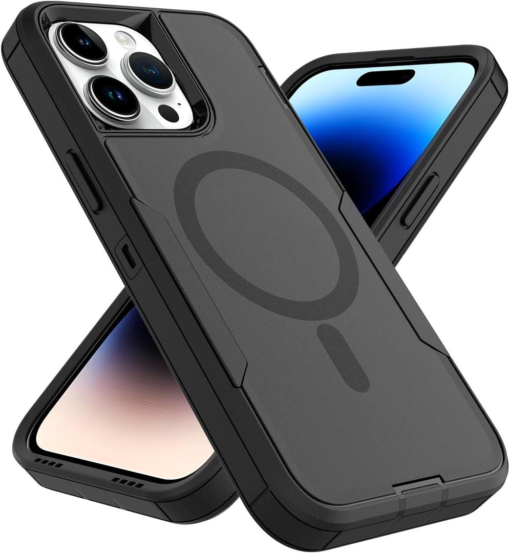 for iPhone 14 Pro Max Case, Compatible with MagSafe, Heavy Duty Shockproof Protective Phone Case with Dual Layer Protection (Black)