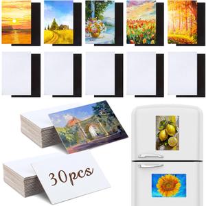Honoson 30 Pack Magnetic Canvas Panel for Painting 4 x 6 Inch Large Square Flat Canvas Board with Magnet Back Art Gift Craft Set Bulk Pack Tiny Thin Canvases for Refrigerator Decor