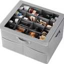 PHINOX Shoe Organizer for Closet, Fits up to 16 Pairs, Shoe Storage Bins with Clear Cover and Reinforced Handles, Foldable Shoe Storage Organizer, Space Saving Shoe Holder for Wardrobe, 1 Pack Grey