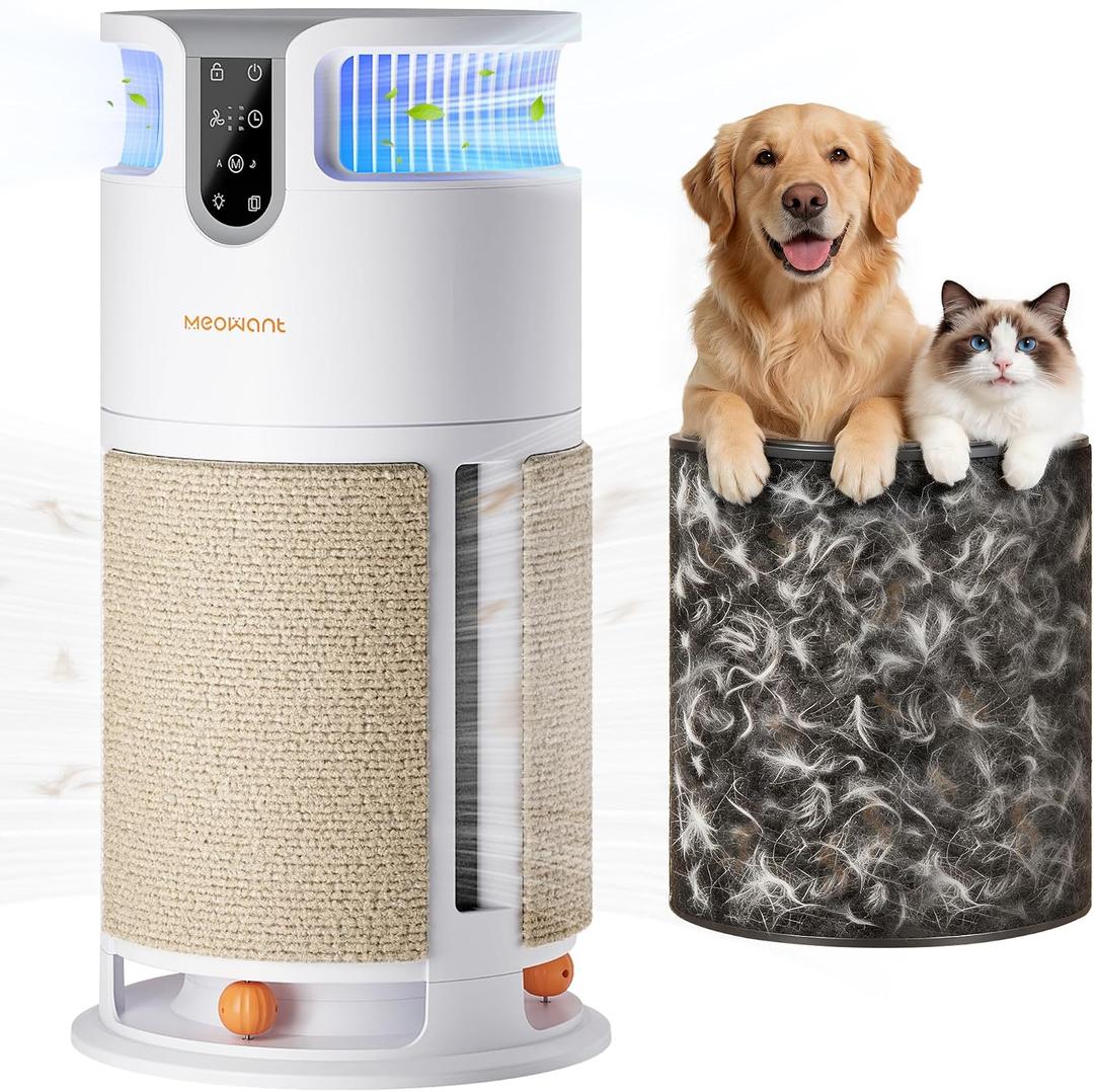 Meowant Pet Air Purifier for Home Large Room Up to 3900 Ft², U-Shape 360° Air Intake, H13 HEPA Filter Reduce Pet Hair Dander Odors Dust, Air Cleaner with Washable Pre-Filter, PM2.5 Monitor, Auto Mode