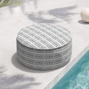 Indoor/Outdoor Inflatable Ottoman D21 x H9 inch, Round Footstool Inflatable Foot Rest Ottoman with Handle, Portable Ottomans Pouf for Patio, Garden, Camping, Home, Herringbone Black White