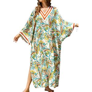 cthseie Plus Size Kaftan Dresses for Women Beach Cover Ups Swimwear with V-Neck Lightweight Caftans for Vacation Dress