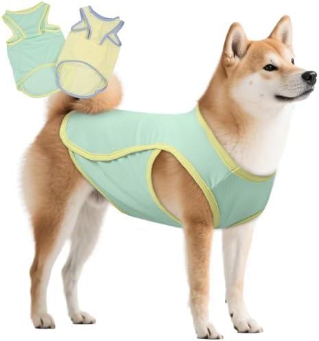 LeleTail 2 Pack Dog Shirts for Large Dogs, Pet Cooling Vest Sun Shirt, Soft Breathable Sun Protection Puppy T-Shirts, Lightweight Summer Clothes, Sleeveless Tank Top Outfit for Dogs, Yellow&Green, 3XL