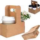 50PCS 2 Cup Disposable Drink Carrier with Handle, Floral Wrap Packing Gift Box, Portable Take Out Cup Carriers for Delivery Coffee Beverage, Kraft Paperboard Cup Holder for Hot or Cold Drinks