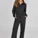 ANRABESS Womens 2 Piece Outfits Half Zip Sweatshirt & Wide Leg Pants Airport Travel Lounge Matching Sets Sweatsuits Clothing (Black, M)