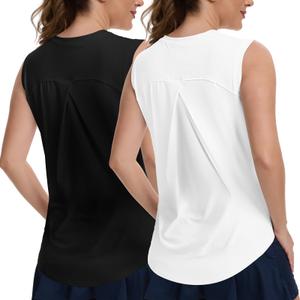 Chicingyou 2 Pcs Women's Sleeveless Workout Tops Breathable Running Yoga Shirts Loose Fit Tennis Athletic Tank Tops(L) Black, White (L)