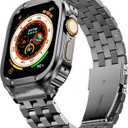 SUPLINK Stainless Steel Case with Bands Compatible with Apple Watch Ultra Band/ 3/ Apple Watch Ultra 2 Band 49mm, Metal Rugged Protective Bumper for iWatch Bands Men, Space Grey