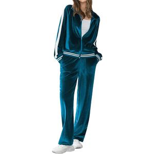 Ekouaer Women's Velvet Velor Tracksuits 2 Piece Lounge Outfits Zip Up Sweatshirt and Sweatpants with Pockets, L