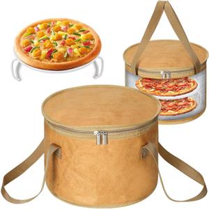 Pickmesh Round Pie Carrier 12 x 7 Inch Insulated Casserole Carriers with Lid and Detachable Handle for Hot or Cold Food Cake Transport Thanksgiving Christmas Gift (Buffalo Leather Color)