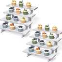 2Pcs Wooden Rustic Cupcake Stand for 24 Cupcakes, Stepped Wood Display Stand for Weddings, Tiered Party Table Display Riser for Food , Dessert, Cookie, Decor, Craft Show, White