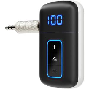 Bluetooth 5.3 Receiver for Car, [LED Screen] [Noise Cancelling] 3.5mm AUX Bluetooth Adapter, Wireless Audio Receiver for Wired Headphones/Home Stereo/Speaker, Music Playing, Hands-Free Call