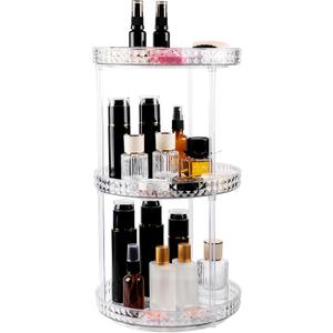 360 Clear Rotating Makeup Organize for Vanity,3 Tiers Lazy Susan with Diamond Pattern, Large-Capacity Skincare Organizers Cosmetic Display Case Organizer for Dresser (Clear White, 3Tiers)