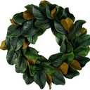 Serene Spaces Living Artificial Magnolia Leaf Garland and Wreath, Ideal to Hang at Wedding, Store Display, Window Sill, Fall Decor, Holiday Dcor (24" Green & Brown Magnolia Wreath)