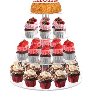 Cupcake Stand, 4 Tier Cupcake Stands for 38 Cupcakes, Round Acrylic Dessert Table Display, Clear Cupcake Tower Holder Display for Birthday, Wedding, Baby Shower, Party