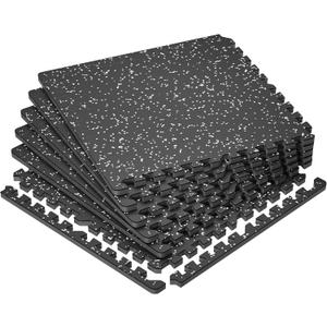 SUPERJARE 0.79'' Extra-Thick Exercise Equipment Mats, 6 Pcs 24 Sq Ft Rubber Top Floor Tiles with High Density EVA Foam, Interlocking Gym Flooring for Home Gym, Protective Workout Mat, Black/Grey