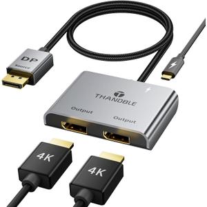 DisplayPort to Dual DisplayPort Splitter Adapter (4K@60Hz) Display Port 1 in 2 Out Splitter for Dual Monitor Extended Display, MST DP to 2 DP Adapter for PC, Graphics Card