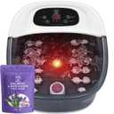 Foot Spa Bath Massager with Heat Bubbles and Vibration Massage and Jets, 16 OZ Calming Lavender Foot Soak Epsom Salt, MoodRelish Foot Soaker with Red Light, 22 Massage Rollers, Adjustable Temp - Grey