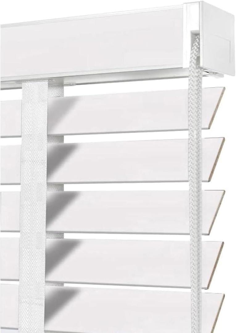 2" Slats Faux Wood Window Blinds for Interior Windows, Cordless Wood Blinds 20" 27" 30" 39" 43" 49" 55" 70" 76" Blackout Privacy Horizontal Blinds & Shades for Living Room Bedroom(White)