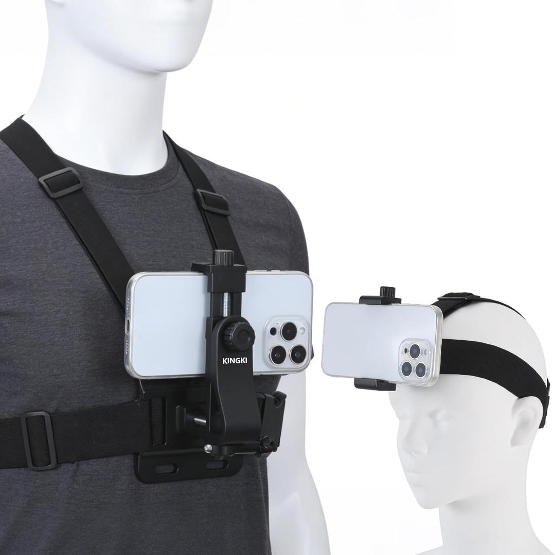 KINGKI Mobile Phone Chest Strap Harness Mount Head Strap Holder Kit for POV/VLOG,Cell Phone Clip Compatible with iPhone,Samsung,GoPro Hero 12, 11,10, 9, 8, AKASO,DJI Osmo,and Action Cameras