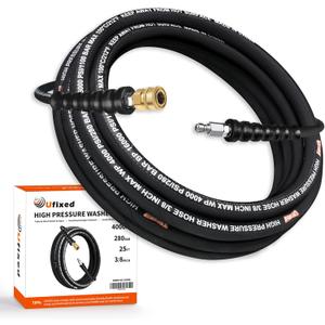3/8 Pressure Washer Hose 25FT 4000psi,Rubber Hose,Quick Connect,360 Swivel,Kink-resistant,Heavy Duty,Black