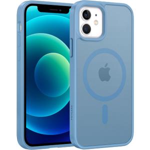 FNTCASE for iPhone 13 Mini Case: iPhone 12 Mini Magnetic Matte Military Grade Drop Protection Translucent Cell Phone Cover - Slim Rugged Durable Shockproof Bumper Case (Light Blue)