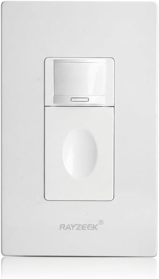 RAYZEEK Motion Sensor Light Switch, No Neutral Wire Required, No Ground Wire Needed,5A,Single Pole, Occupancy&Vacancy&Manual On/Off Override Motion Sensor Activated Wall Switch,PC Fireproof, UL Listed