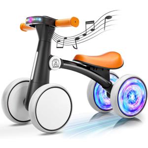Ridego Colorful Lighting Baby Balance Bike Toys for 1 Year Old Boys Girls,12-24 Month Toddler Balance Bike with Music and Soft Seat, Toddler First Ride on Toys for 12-24 Months Birthday Gifts. (Black)