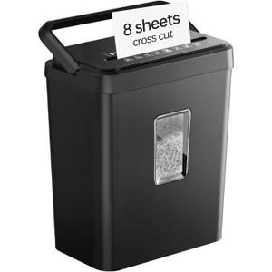 8-Sheet Cross Cut Paper Shredder P-4 Security with 4.2 Gal Bin & Portable Handle, Credit Card/Staple/Clip Shredder for Home Office Use