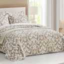 Chezmoi Collection Oversized Bedspread 128x106, Jacquard Matelasse Floral Damask Design, 5-Piece Lightweight Reversible Microfiber Bedding Coverlet Set for All Season, Oversized King, Taupe/White