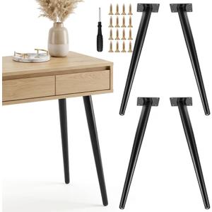 4 PCS Coffee Table Legs 16 Inch Metal Table Legs with Screwdriver and a Pack of Screws Heavy Duty End Tables Leg Metal Replacement Leg Black for Bench Chairs Cabinets and DIY Projects(Black)