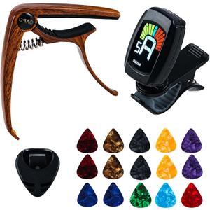 Guitar Accessories Kit 18PCS with Guitar Capo,Guitar Tuner,Guitar Picks,Clip-On Tuner for Guitar, Bass,ukulele & Violin