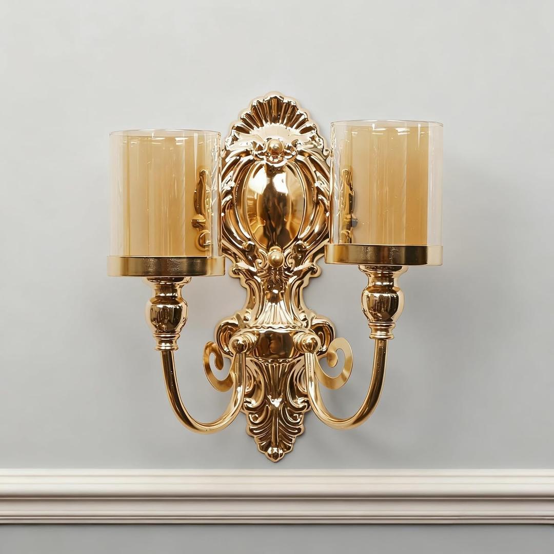 Wall Sconce Candle Holder Metal Wall Candle Holder, Home Wall Decoration for Living Room, Bathroom, Dining RoomDouble Heads