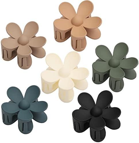 6PCS Matte Flower Claw Clips, Large Hair Clips For Women Thick Hair, Big Cute Dasiy Hair Clips, Non Slip Strong Hold For Women Thin Hair Christmas Gifts Holiday