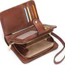 GAEKEAO Women's Wristlet Wallet with RFID Blocking, Small Vegan Leather Bifold Card Holder with Zipper Pocket & ID Window (A-Retro-Brown)