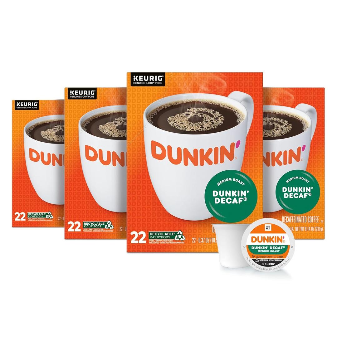 Dunkin' Decaf Medium Roast Coffee, 22 Count(Pack of 4) (EXP 11/04/26)
