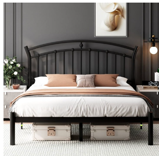 Full Size Bed Frame, Black Metal Bed Frame with 12" Under-Bed Storage, Heavy Duty Steel Slat Support, No Box Spring Needed, Noise-Free, Easy Assembly