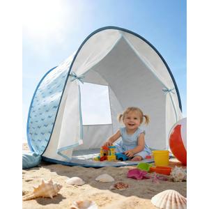 WEMOH Baby Beach Tent, 2026 New Pop-Up UPF 50+ Sun Protection with Mosquito Net Shelter Canopy Portable Outdoor Shade Summer Essentials for Babies Toddlers - Blue Wave