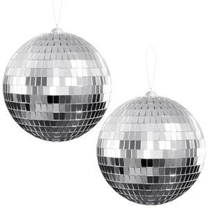 Youdepot Disco Ball 4" Inch 2-Pack, Silver Hanging Ball with Attached String for Ring, Reflects Light, Fun Party Home Bands Decorations, Party Favor